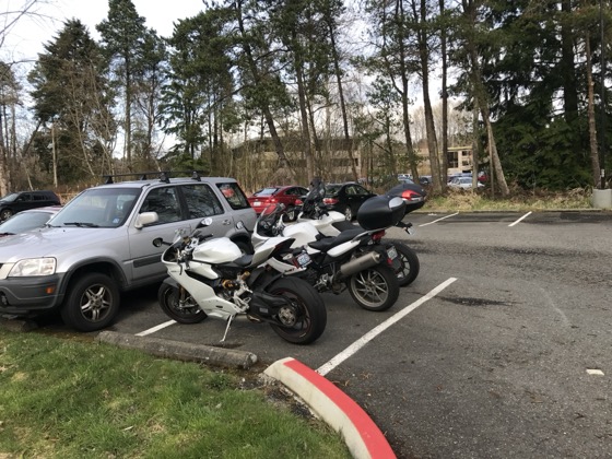 Motorcycles parked at the office in Bellevue, WA