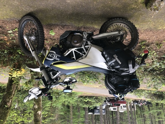 The 2016 Husqvarna 701 Enduro set up for camping