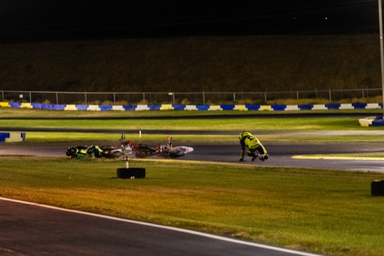 Two bikes down on the track at Tri-City Kart Club, frame 3 of 4 of the incident that ended Jonathan Spiva's night (photo 21 of 22)
