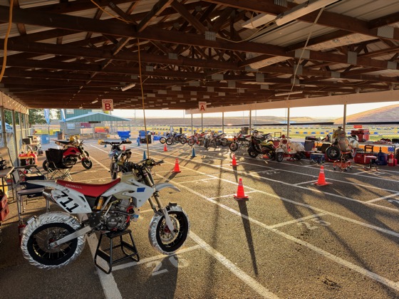 Minimotos lined up in the covered TCKC paddock