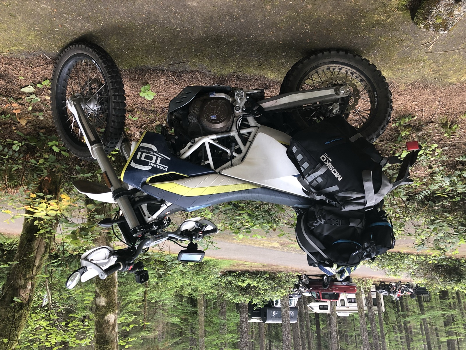 The 2016 Husqvarna 701 Enduro set up for camping