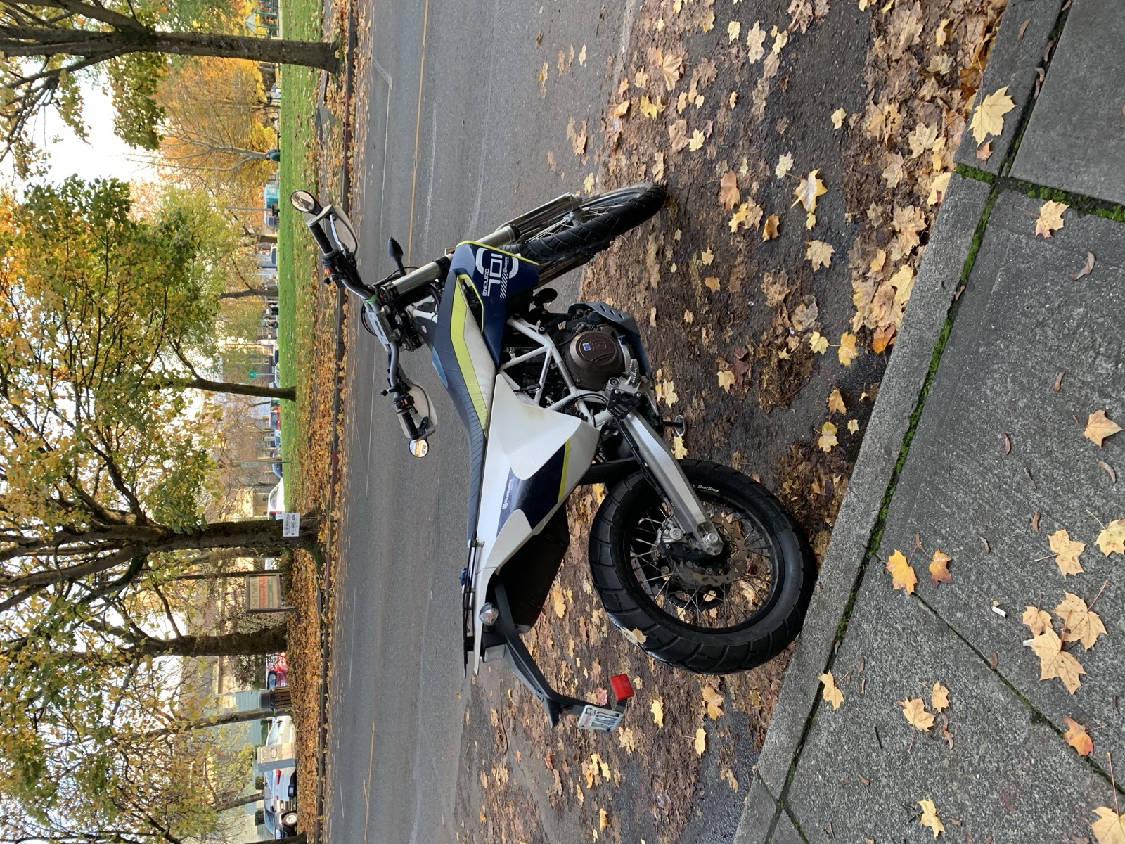 The 2016 Husqvarna 701 Enduro fitted with street commuting tires