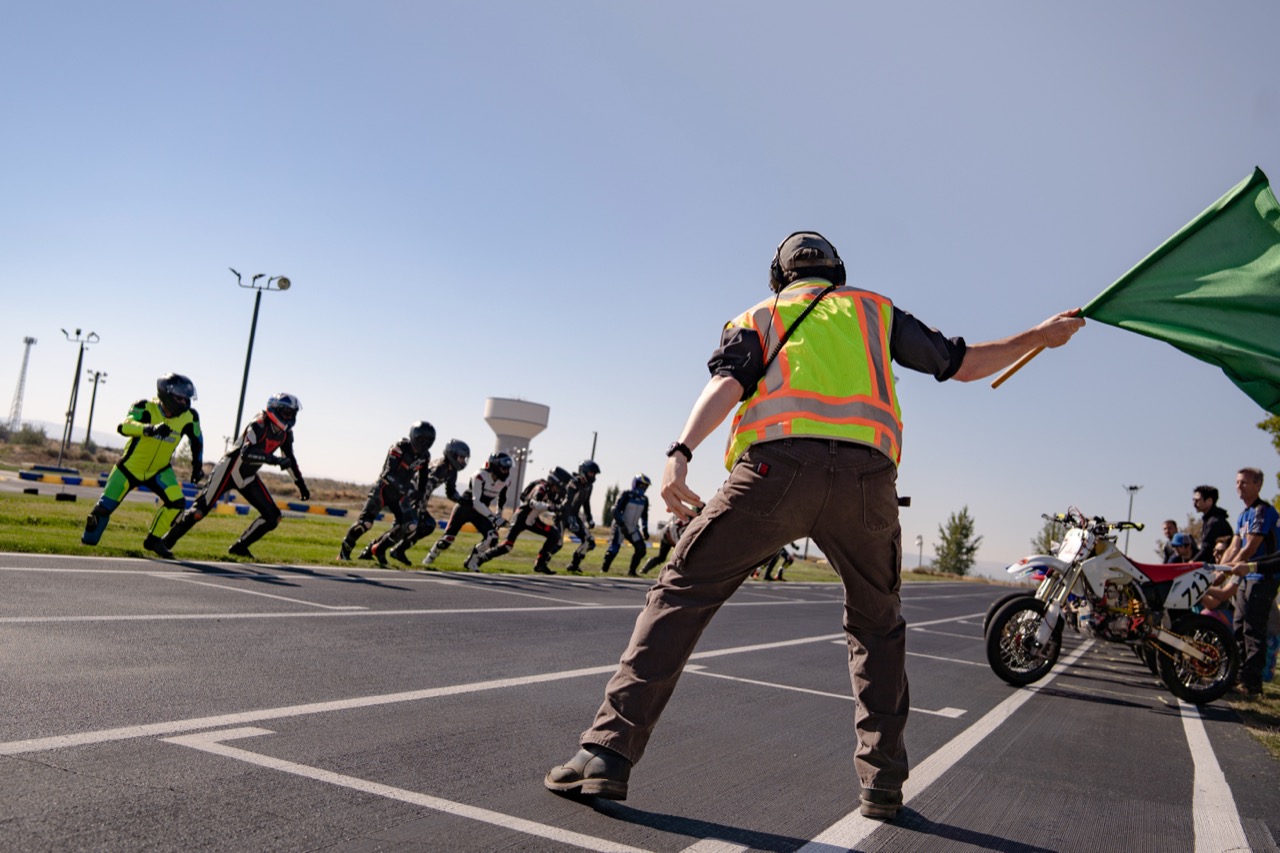 Riders sprinting to their bikes at the Le Mans start of the 24-hour