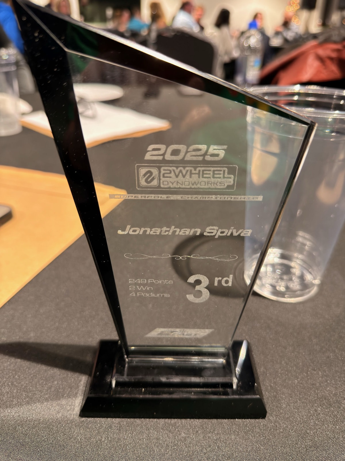2025 2Wheel Dynoworks SuperPole Championship trophy: Jonathan Spiva, 3rd overall, 249 points, 2 wins, 4 podiums