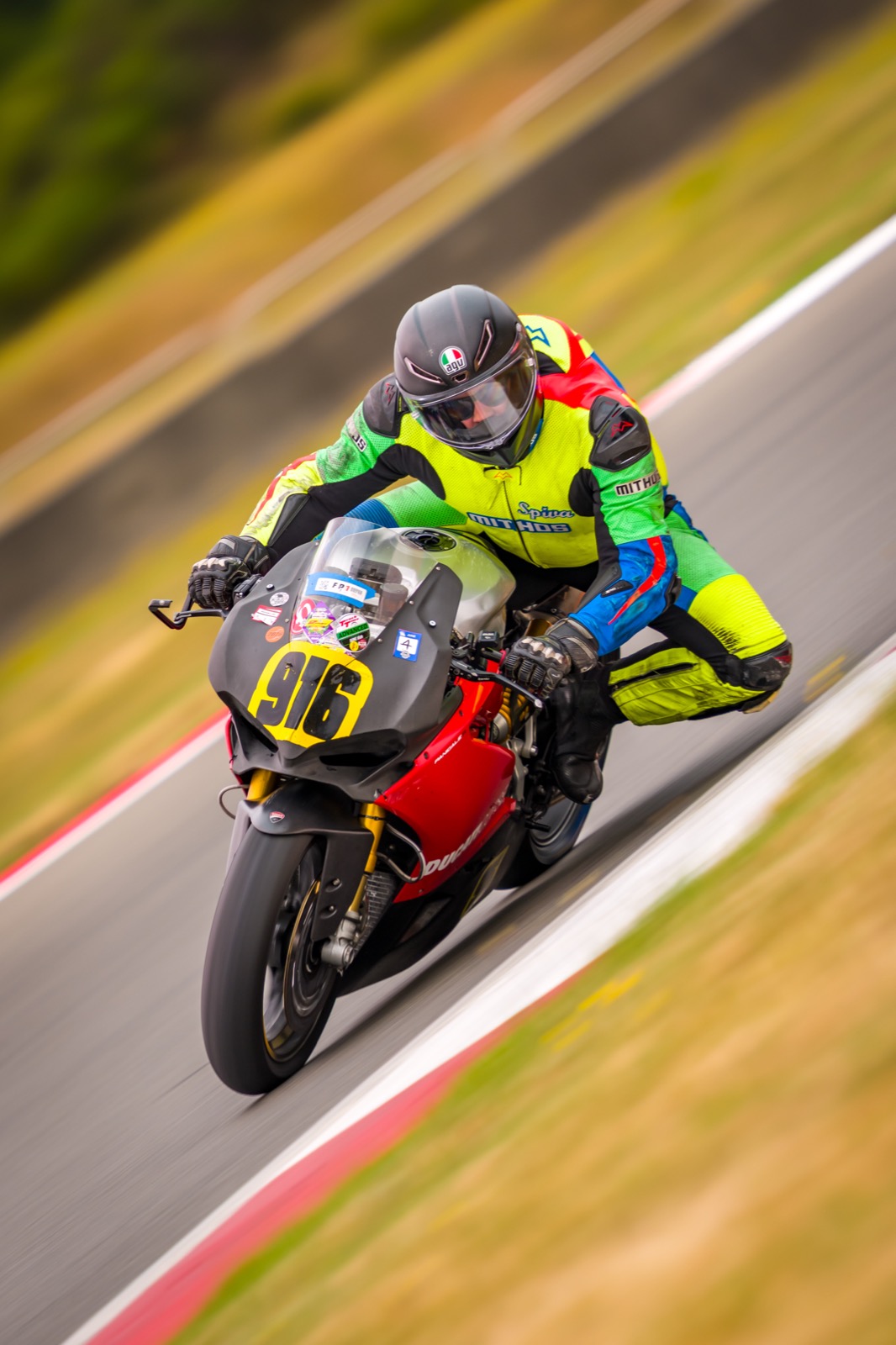 Jonathan Spiva (#916) hard on the gas on the Ducati Panigale R at The Ridge